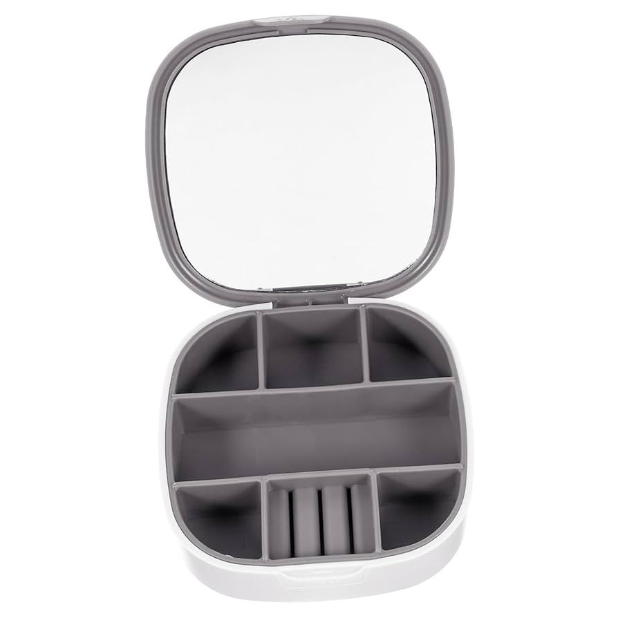 PORTABLE MINI JEWELLERY BOX WITH BUILT-IN MIRROR
