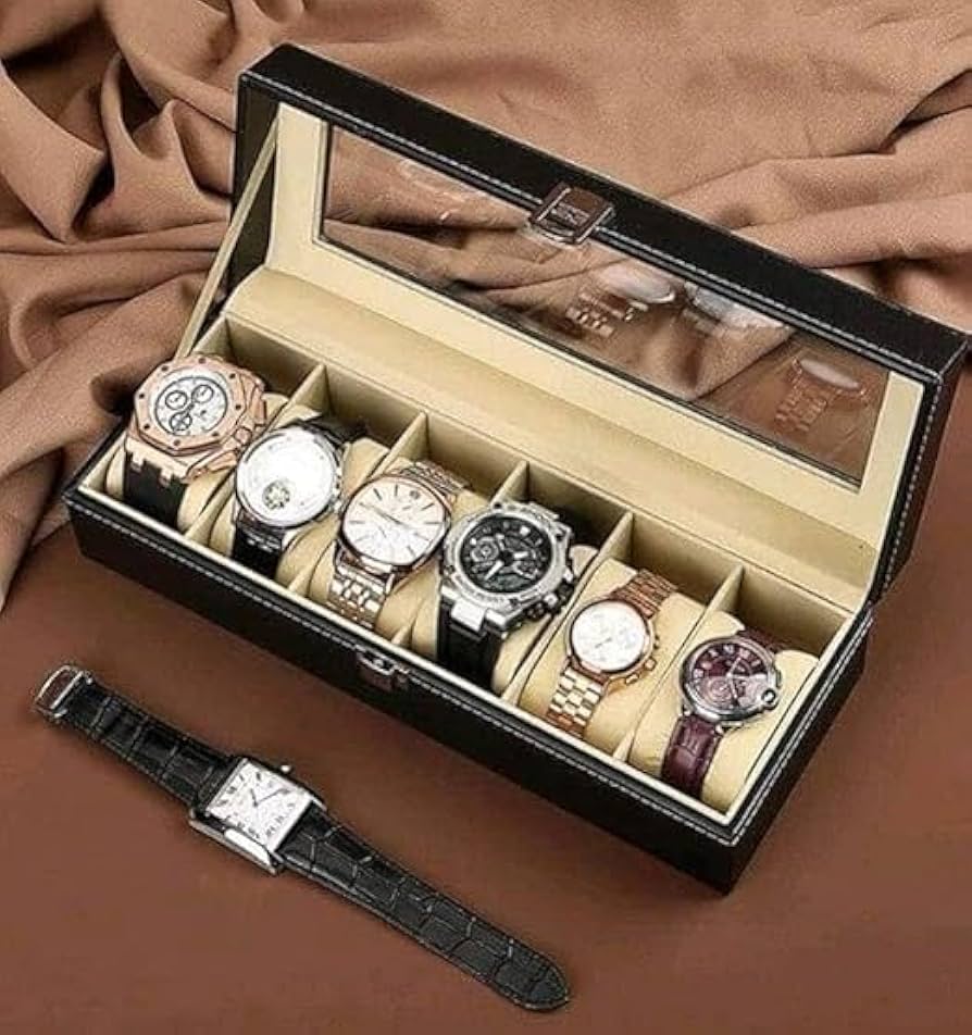 LEATHER WATCH BOX ORGANIZER CASE(6 grid)