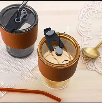 GLASS TUMBLER MUG WITH LID AND STRAW