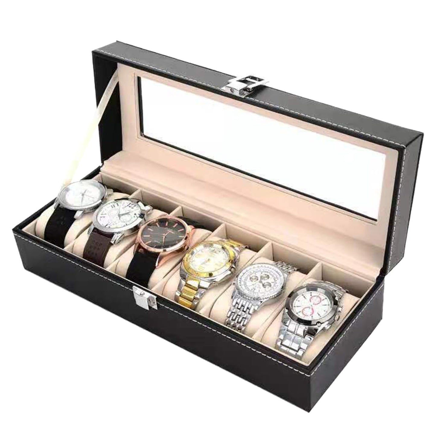 LEATHER WATCH BOX ORGANIZER CASE(6 grid)