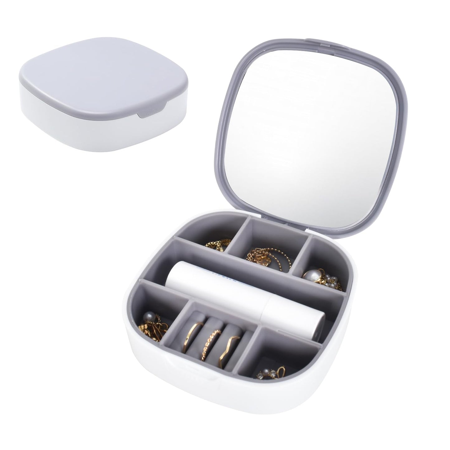 PORTABLE MINI JEWELLERY BOX WITH BUILT-IN MIRROR