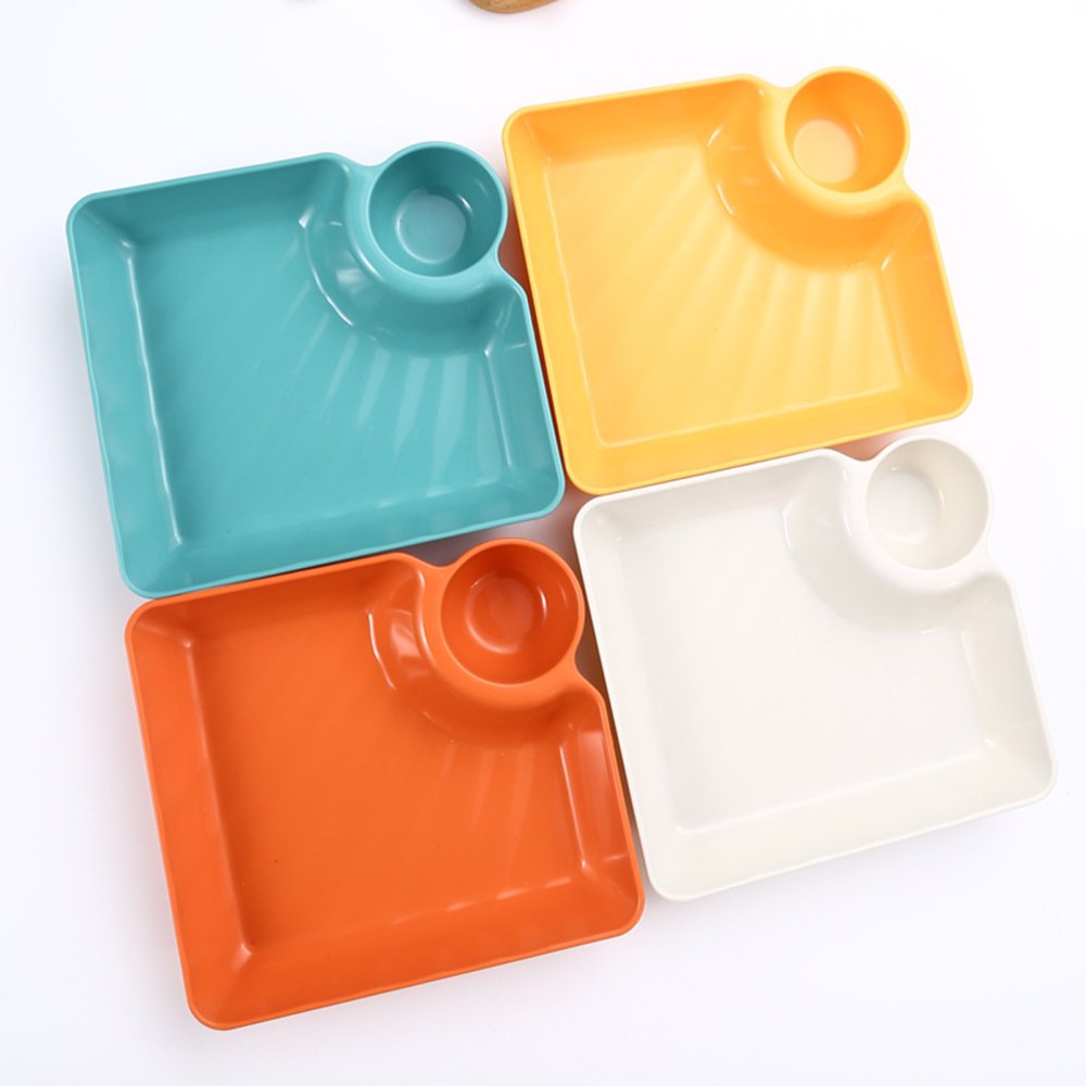 SQUARE SERVING PLATES WITH SAUCE DIVIDER 4 PCS