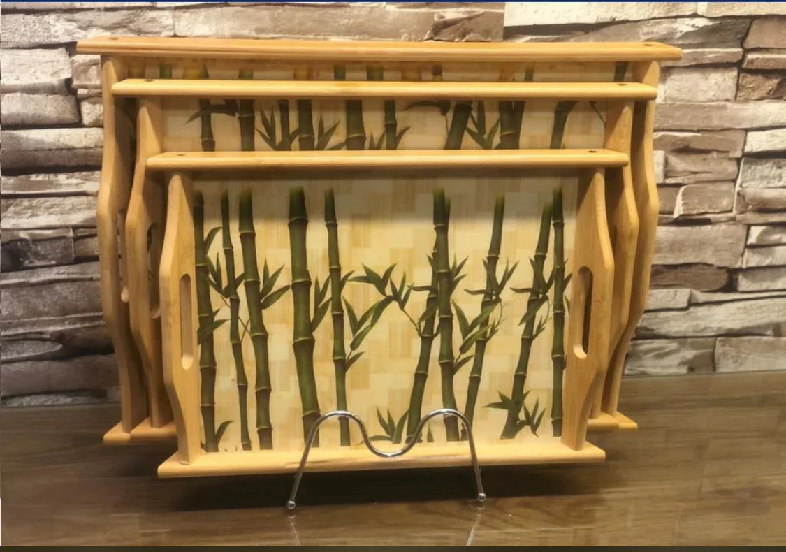 BAMBOO WOODEN SERVING TRAY SET (3Pcs)