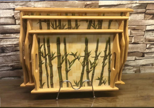 BAMBOO WOODEN SERVING TRAY SET (3Pcs)