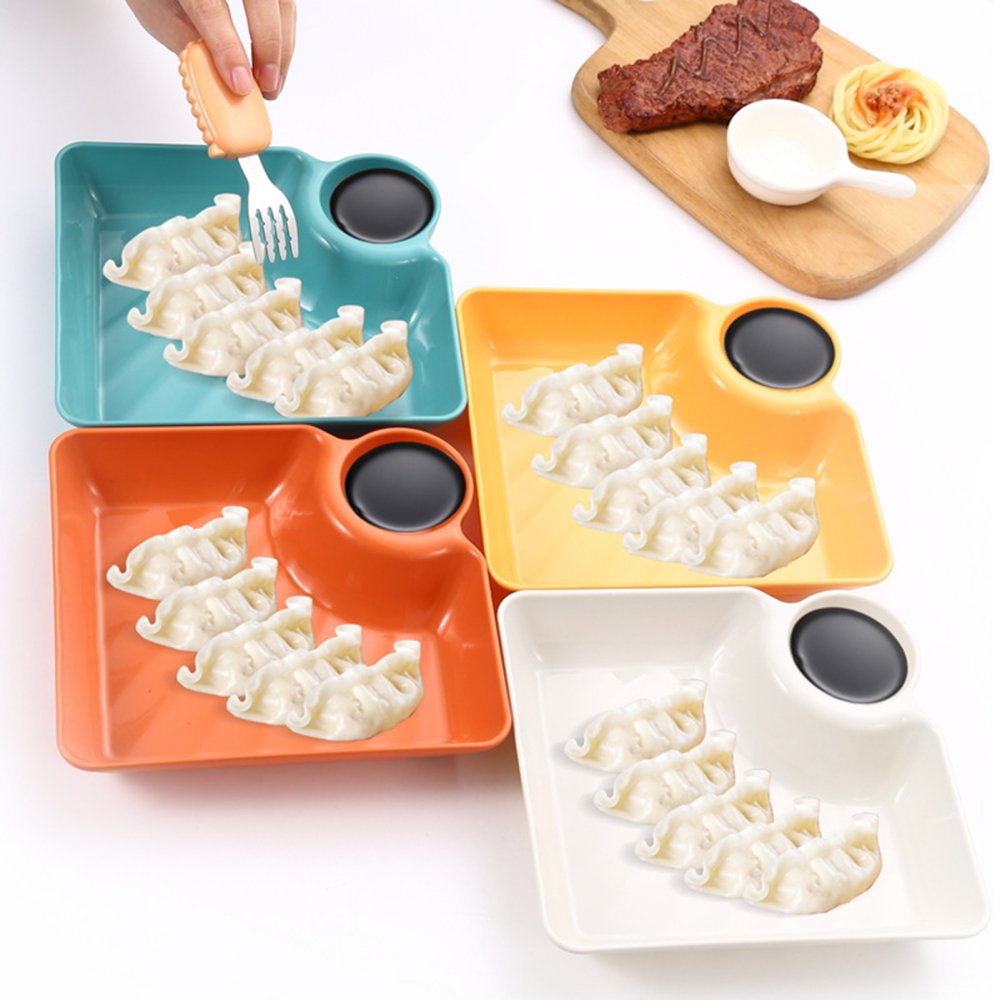 SQUARE SERVING PLATES WITH SAUCE DIVIDER 4 PCS